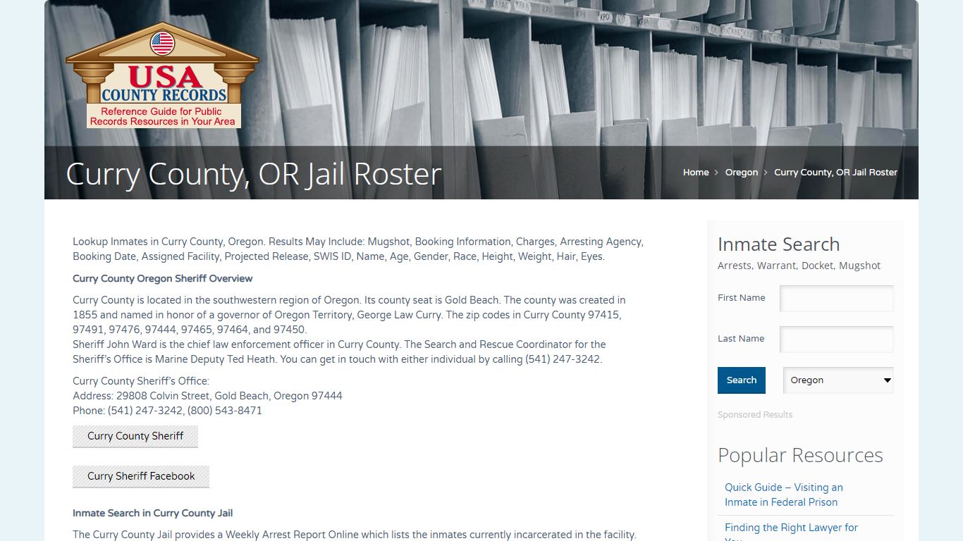 Curry County, OR Jail Roster | Name Search